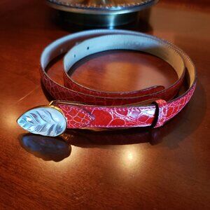 Lalique Paris Crystal Buckle Belt Red Glazed Exotic Leather 40” Original